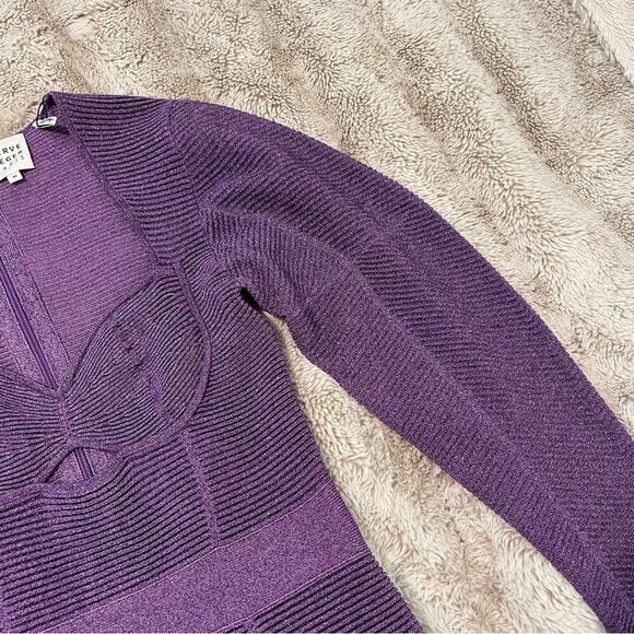 New Herve Leger‎ Purple Metallic Exaggerated Sleeve Mini Dress - Picture 5 of 8